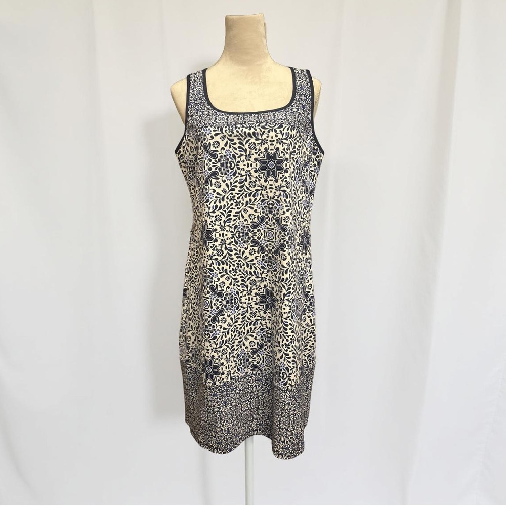 Lands' End Blue and White Nylon Spandex Dress Size M (10-12) Tall